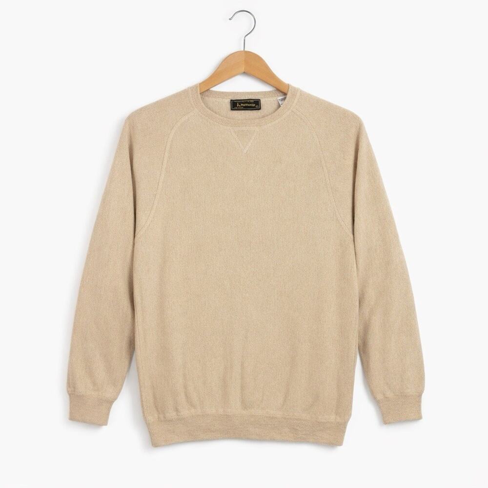 Peru Unlimited Sweater Mens XL Beige Baby Alpaca Wool Knit Pullover Crewneck
